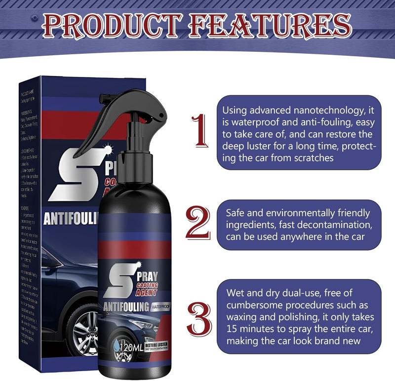Compensai Rayhong An-tifouling Spray,An-tifouling Spray for Cars,Multi-Functional Coating Renewal Agent Sp ray,Rayhong S pray Coating Agent,3 in 1 High Protection Quick(2Pcs) - Image 2